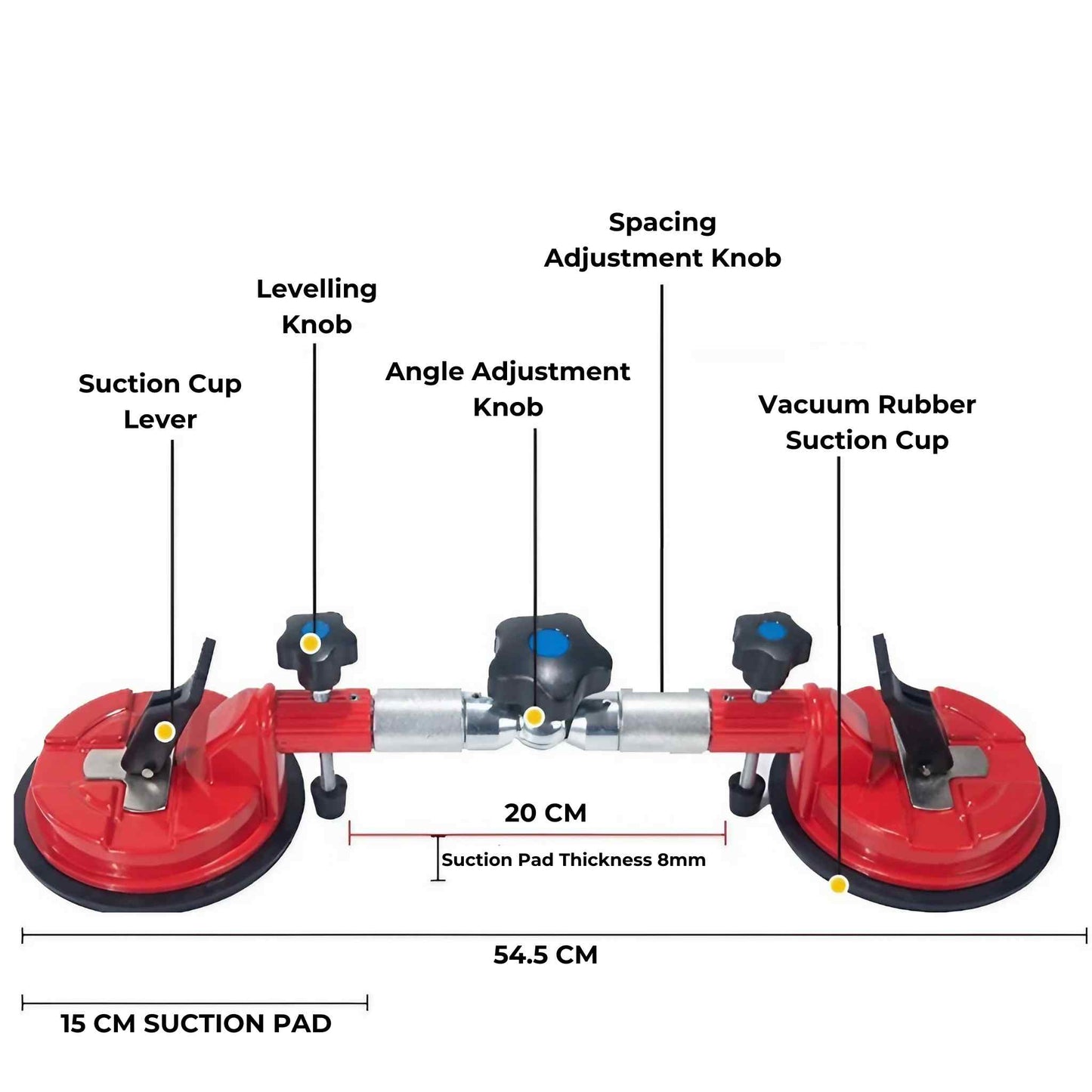 Zaptec Seamless Seam Setter Vacuum Suction Cup for Angular & Flat Tile Joints - 90°-270° Angle Adjustment Professional Installation of Countertop Large Format Tile Stone Granite Marble (Metal Body)